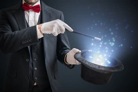 Magician Or Illusionist Is Showing Magic Trick Blue Stage Light In