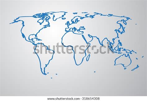 World Map Drawing Blue On White Stock Vector Royalty Free 318654308