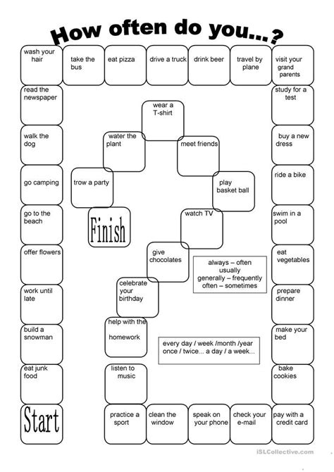 Board Game Frequency Adverbs English Esl Worksheets For Distance