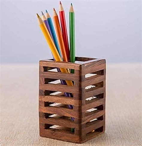 Craft Expertise Handmade Wooden Pen Stand Pen Holder For Office