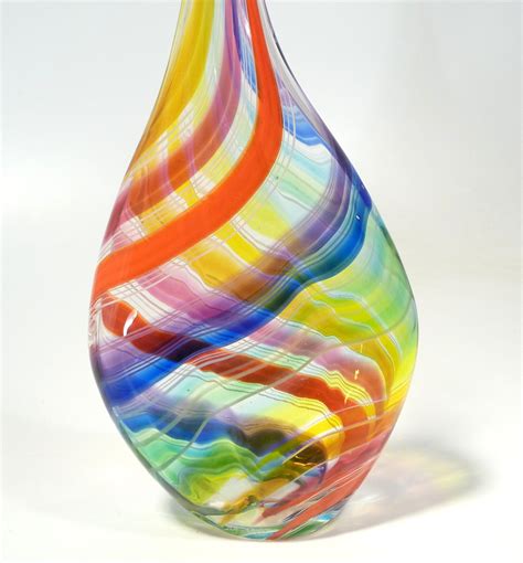 Hand Blown Glass Art Sculpture 17 Tall Rainbow Colors Etsy