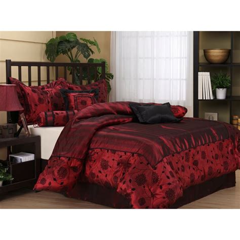 Are you searching for bed and mattress sets? Queen Size 7 Piece Bedding Comforter Set Red Black Bed Set ...