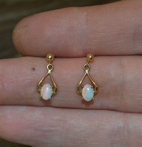 9ct Gold Opal Drop Earrings Australian Opal