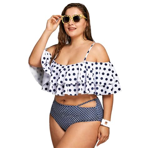 Women Tiered Flounce Plus Size Polka Dot Bikini Set Hot Sex Picture