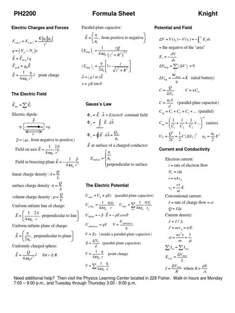 University Physics Equation Sheet Quantity Mass
