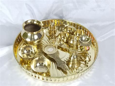 Round Polished Brass Pooja Thali Set Style Antique Color Golden At Rs Per Unit In