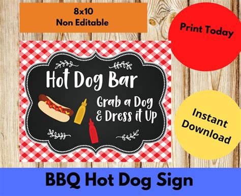 Printable Hot Dog Bar Sign Printable Hot Dog Table Sign Hot Etsy