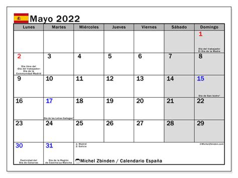 Calendarios Mayo De 2022 Para Imprimir Michel Zbinden Es