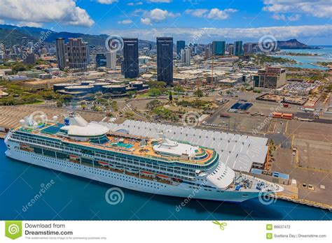 Aerial View Of Downtown Honolulu Hawaii With A Cruise Ship