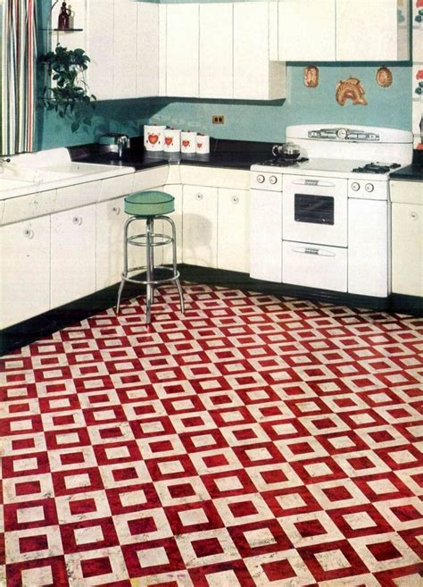 Vintage Home Style Vinyl Floor Tiles In Square Patterns From The 1950s