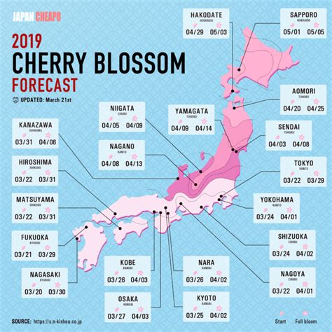 2019 Japan Cherry Blossom Forecast By Major City Japan Cheapo