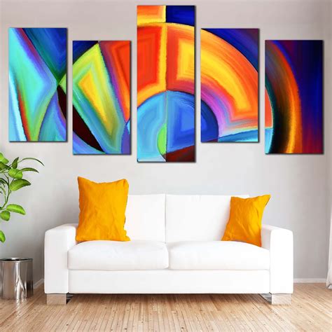 Contemporary Abstract Canvas Wall Art, Orange Modern Curved Shapes Tri ...