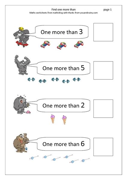 One More Than With Numbers 0-10 Worksheets Kindergarten