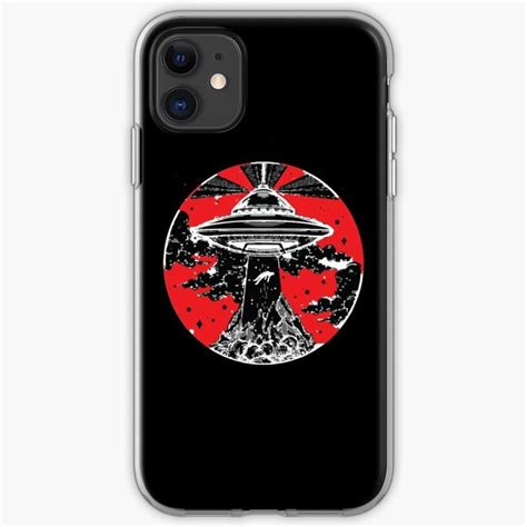 An Alien Spaceship Flying Over A Red Sun Iphone Case