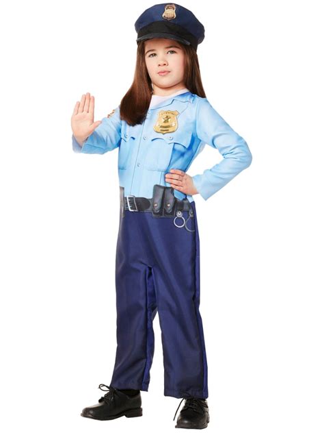 Infant And Toddler Girls Blue Police Officer Jumpsuit And Hat Costume