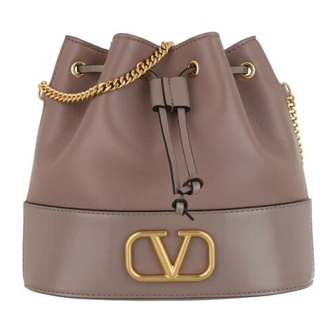 Valentino Garavani V Logo Bucket Bag Leather Clay Bucket Bag