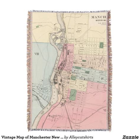 Vintage Map Of Manchester New Hampshire 1877 Throw
