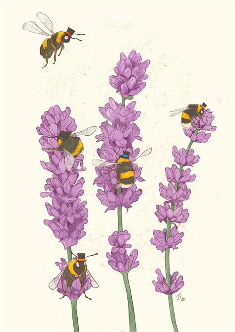 Busy Bee Print Bees Nector Wall Art Lavender Bees Collecting Etsy