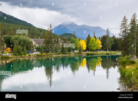 View Over The Bow River Banff Town Alberta Canada Stock Photo Alamy