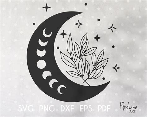 Boho Moon Svg And Png Clipart Celestial Clipart Moon Phases By 4eka