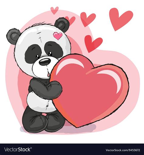 Cute Cartoon Panda With Heart On A Heart Background Download A Free