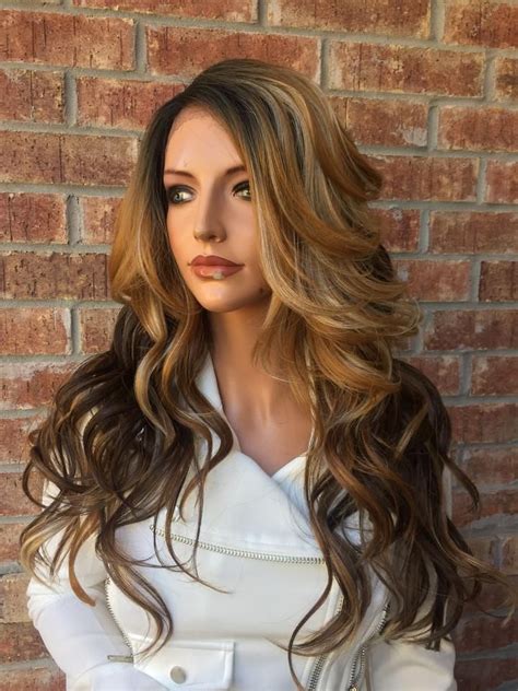 chestnut honey blonde balayage human hair blend multi parting lace front wig 22 blonde