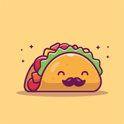Cute Mustache Taco Cartoon Vector Icon Illustration Food Object Icon