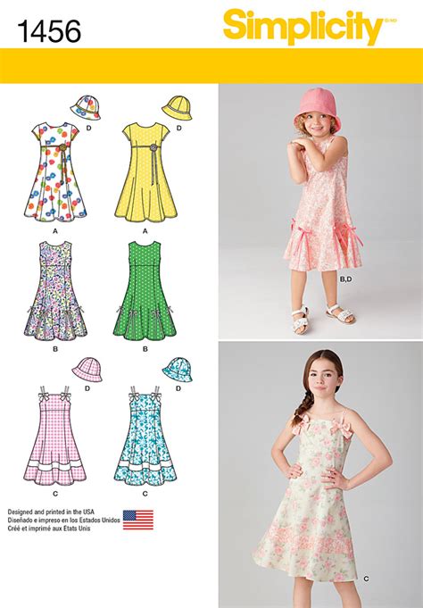 Simplicity 1456 Childs And Girls Dress With Bodice Variations And Hat