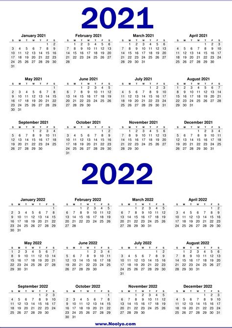 2 Year 2021 And 2022 Calendar Printable