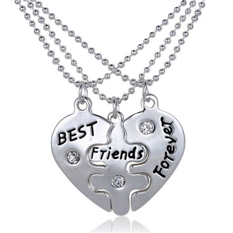 2015 Hot Selling High Quality Split Heart 3pcs Set Friendship Bff Necklace Best Friends Jewelry