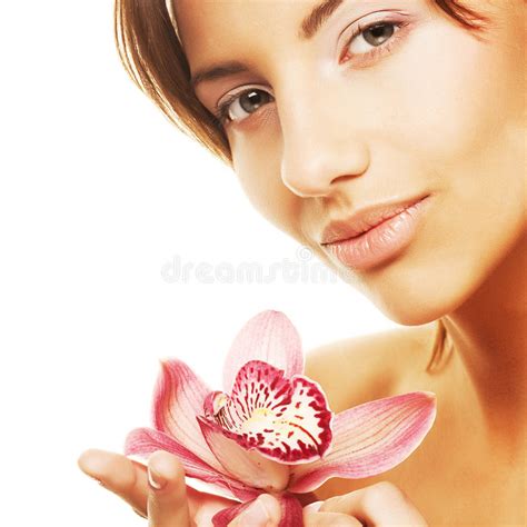 Girl Holding Orchid Flower Stock Photo Image Of Nature 40019204