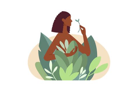best naked girl in nature plants illustration download in png and vector format