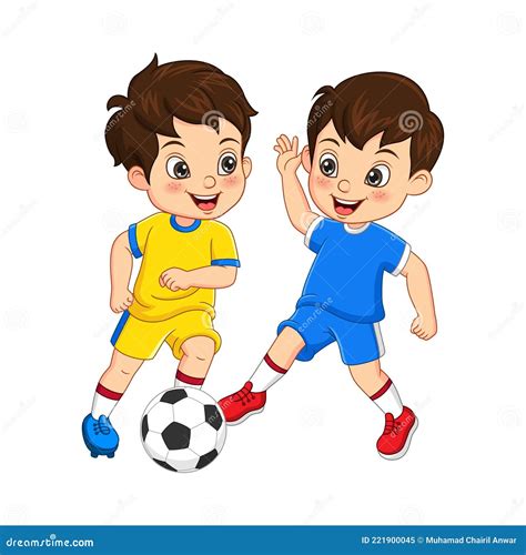 Niños De Dibujos Animados Jugando Fútbol Ilustración Del Vector