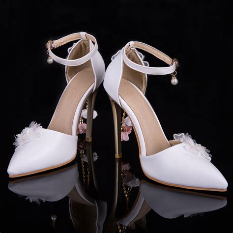 Large Size 35 47 White Bridal Wedding High Heels Dress Shoes Pointed
