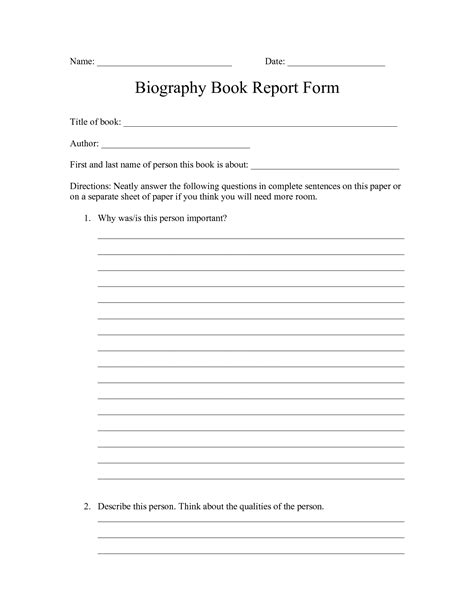 Biography Book Report Template Get Free Templates