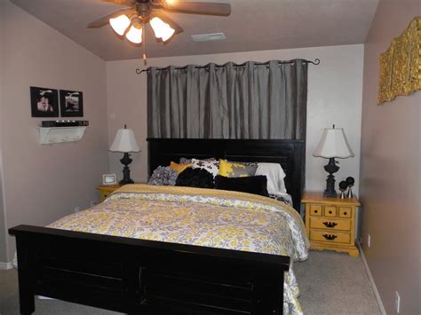 Buildrite skimcoat, boysen white latex, rain or shine gray paintceiling: Yellow and Gray Master Bedroom by Chelsea, Feature Friday