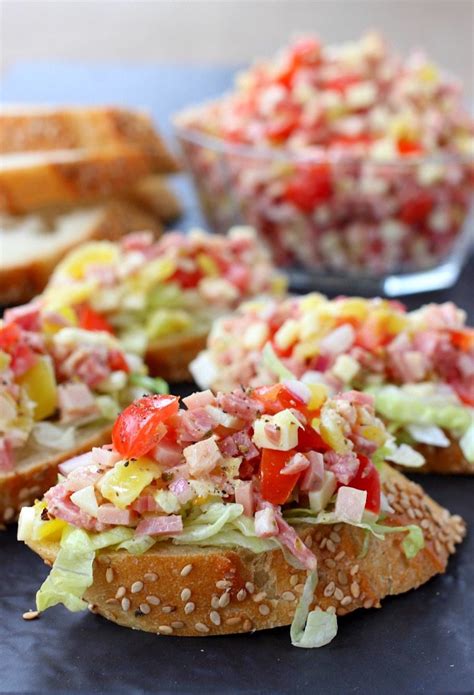 A classic appetizer, giada's bruschetta is made with tomato, olive oil, a little salt and rustic tuscan bread. Italian Sub Bruschetta