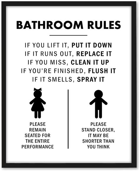 Bathroom Rules Print Unframed Toilet Rules Modern Bathroom Decor