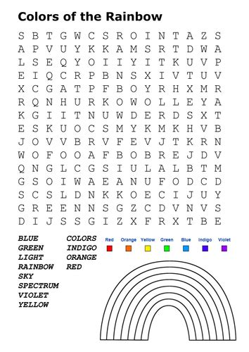 Colors Of The Rainbow Word Search Teaching Resources Rainbow Words
