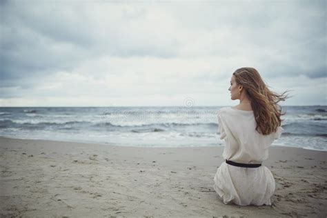 Beautiful Alone Girl On The Beach Stock Image Image Of Light Outdoor