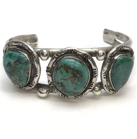 Chunky Vintage Silver Turquoise Cuff Bracelet Etsy Turquoise Cuff
