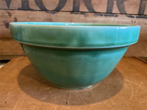 Vintage Antique Stoneware Pottery Green Mixing Bowl Ebay