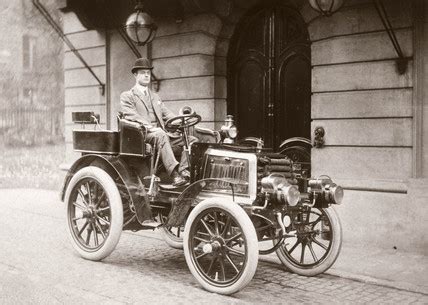 In 1912, the electric starter, an electric motor that starts the gasoline engine, was invented. C S Rolls with his 12 hp Panhard motor car, 1900. at ...