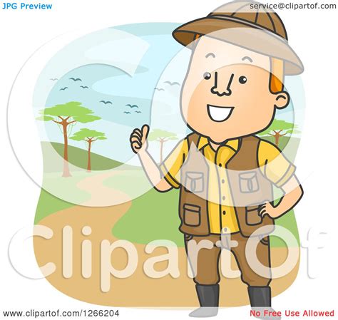 Clipart Of A Safari Man Talking And Giving A Tour Royalty Free Vector