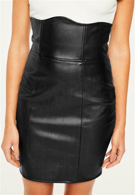 Lyst Missguided Black Faux Leather Super High Waisted Mini Skirt In Black