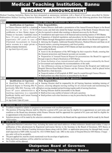 Medical Teaching Institution Mti Bannu Jobs January