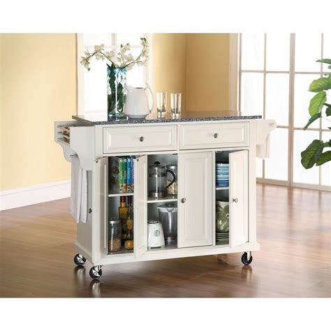 Crosley Full Size White Kitchen Cart With Granite Top Kf30003ewh The