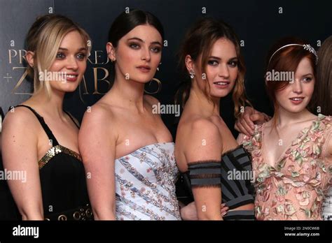 Actresses From Left Bella Heathcoate Millie Brady Lily James And