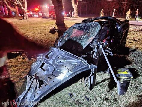 Fiery Crash Splits Car In Two Injures One
