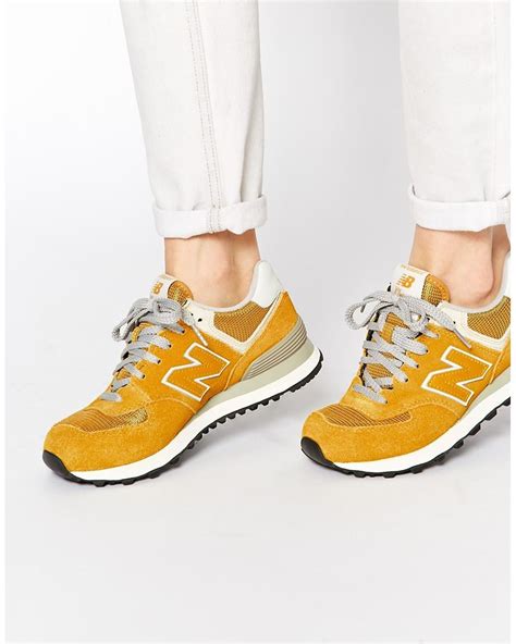 New Balance 574 Yellow Suedemesh Sneakers Lyst